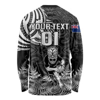 Custom New Zealand Silver Fern Rugby Long Sleeve Shirt Maori Tiki Player With Ta Moko Tribal LT01