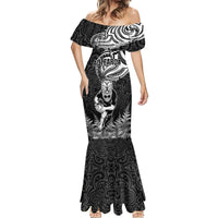 Custom New Zealand Silver Fern Rugby Mermaid Dress Maori Tiki Player With Ta Moko Tribal - Wonder Print Shop