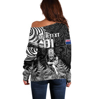 Custom New Zealand Silver Fern Rugby Off Shoulder Sweater Maori Tiki Player With Ta Moko Tribal - Wonder Print Shop