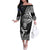 Custom New Zealand Silver Fern Rugby Off The Shoulder Long Sleeve Dress Maori Tiki Player With Ta Moko Tribal - Wonder Print Shop