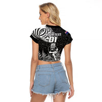 Custom New Zealand Silver Fern Rugby Raglan Cropped T Shirt Maori Tiki Player With Ta Moko Tribal - Wonder Print Shop