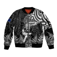Custom New Zealand Silver Fern Rugby Sleeve Zip Bomber Jacket Maori Tiki Player With Ta Moko Tribal - Wonder Print Shop