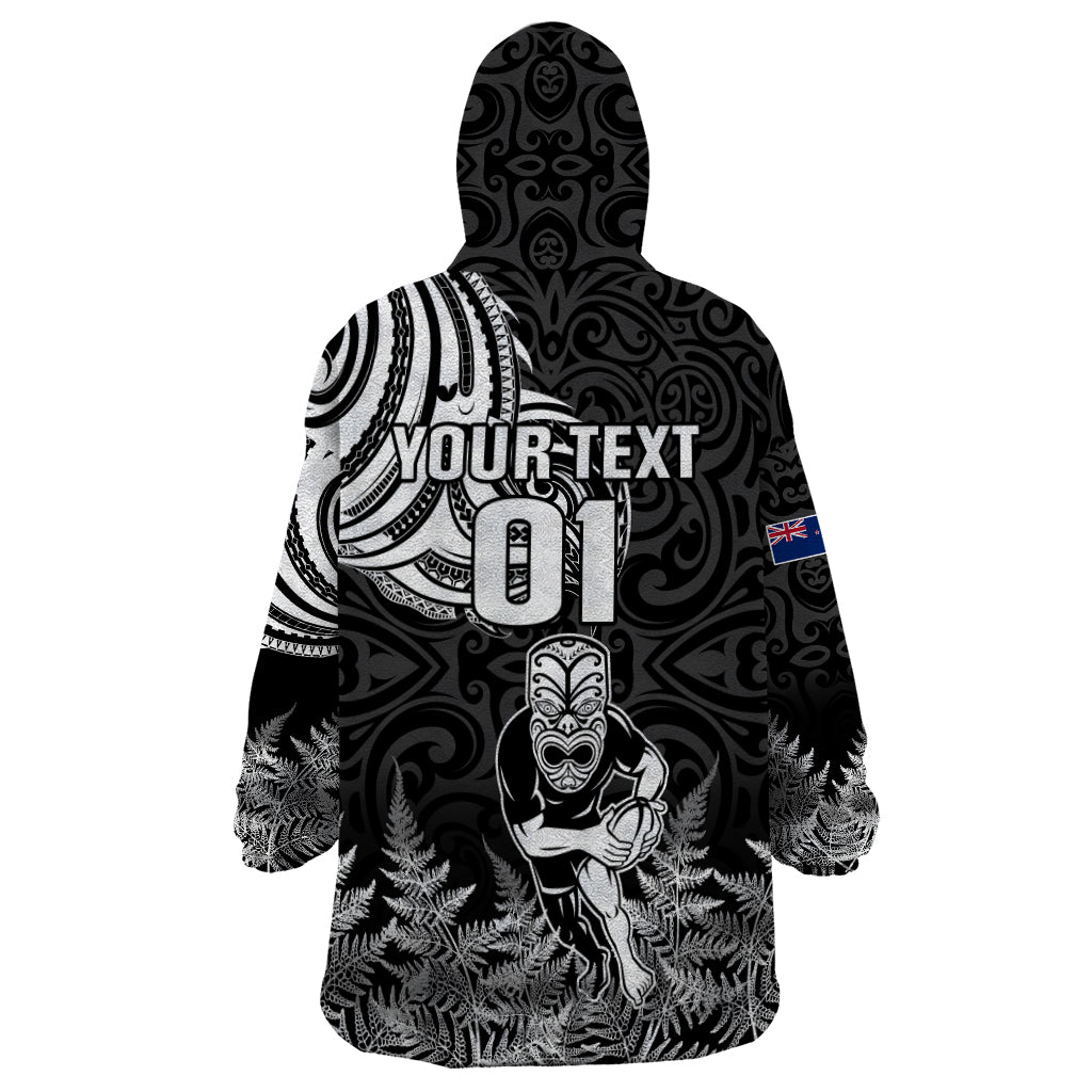 Custom New Zealand Silver Fern Rugby Wearable Blanket Hoodie Maori Tiki Player With Ta Moko Tribal - Wonder Print Shop