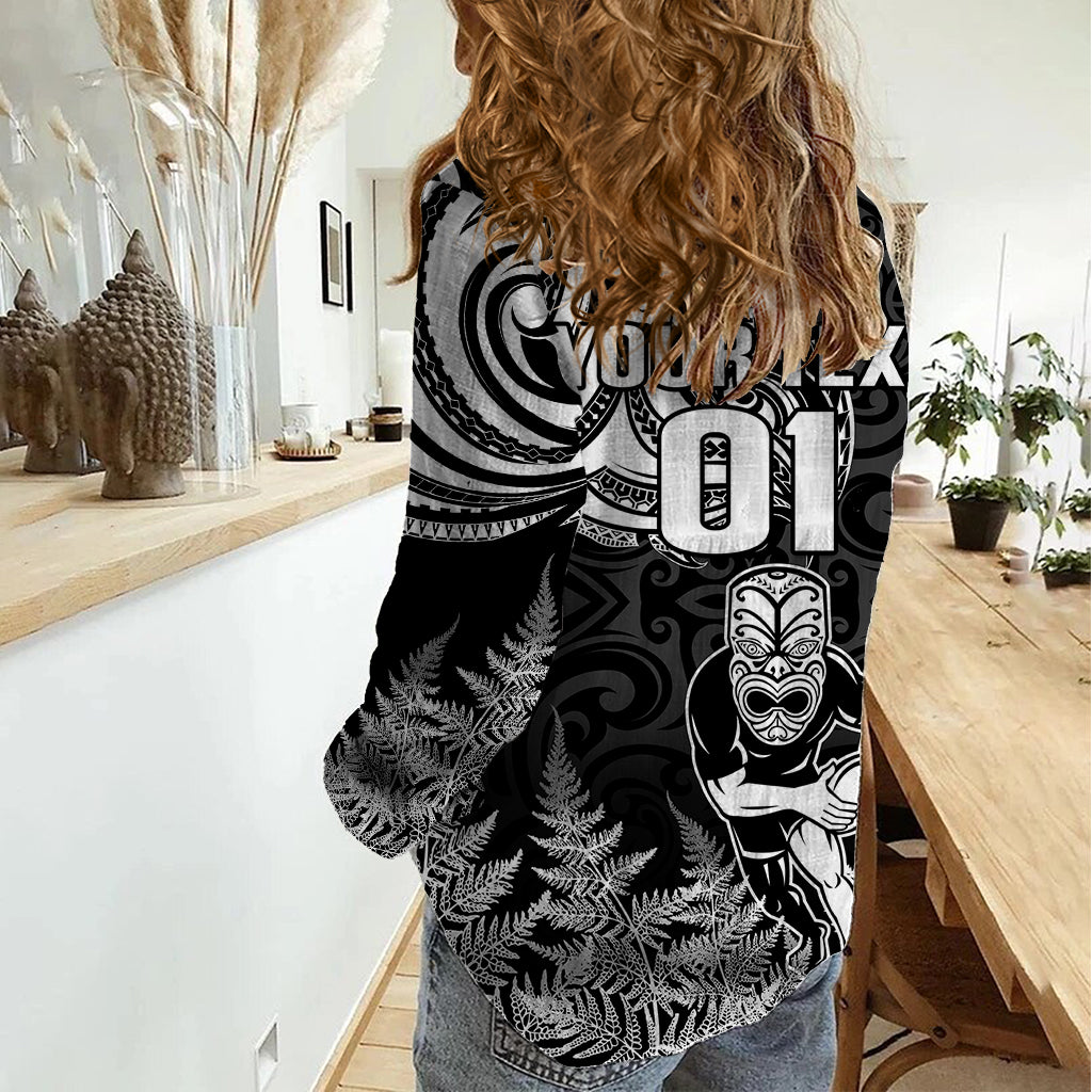 Custom New Zealand Silver Fern Rugby Women Casual Shirt Maori Tiki Player With Ta Moko Tribal - Wonder Print Shop