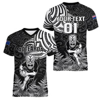 Custom New Zealand Silver Fern Rugby Women V Neck T Shirt Maori Tiki Player With Ta Moko Tribal - Wonder Print Shop