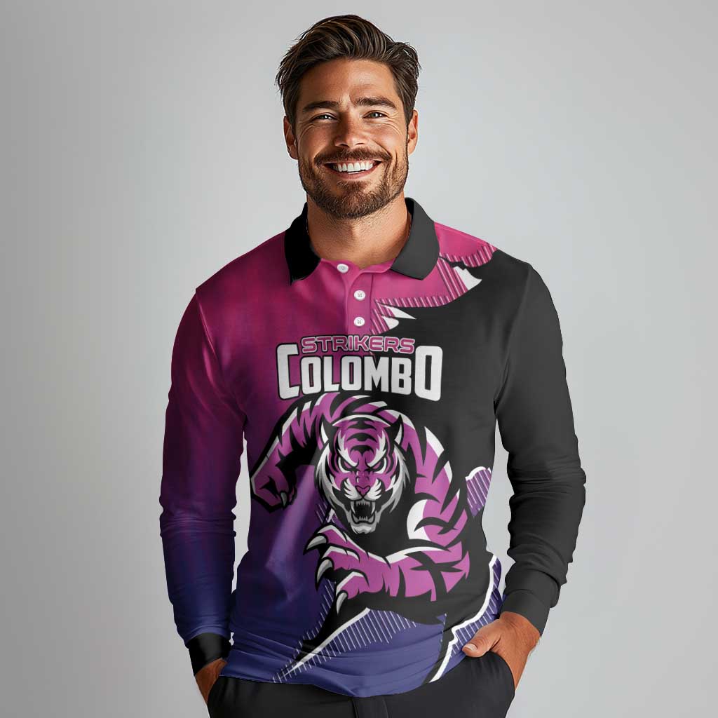 Custom Colombo Cricket Strikers Long Sleeve Polo Shirt Strike To Conquer - Wonder Print Shop