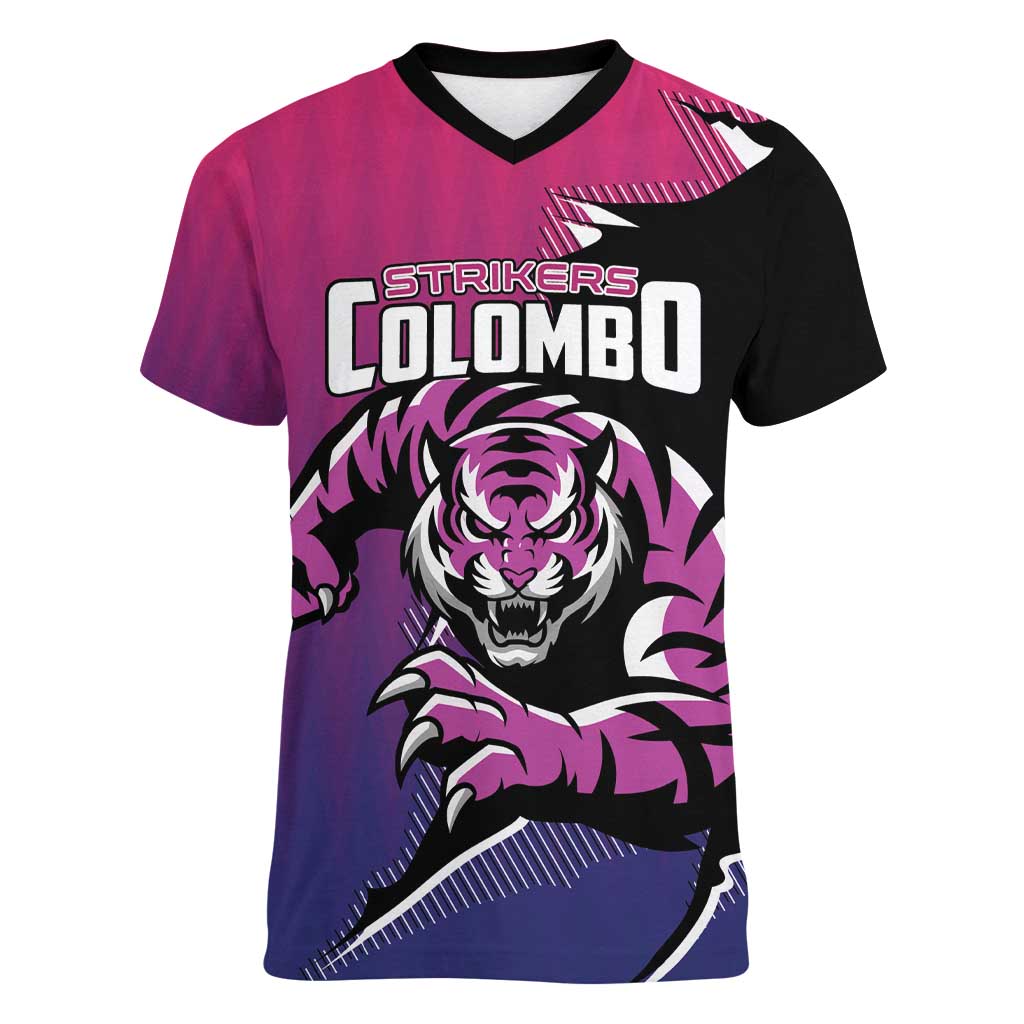 Custom Colombo Cricket Strikers Women V-Neck T-Shirt Strike To Conquer - Wonder Print Shop