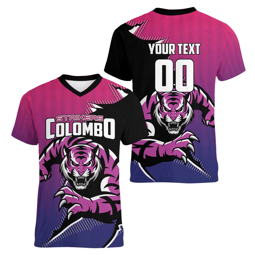 Custom Colombo Cricket Strikers Women V-Neck T-Shirt Strike To Conquer - Wonder Print Shop