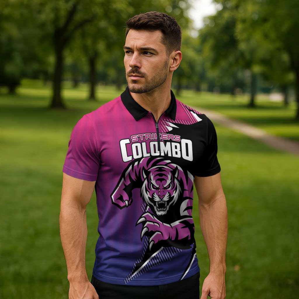 Custom Colombo Cricket Strikers Zipper Polo Shirt Strike To Conquer - Wonder Print Shop