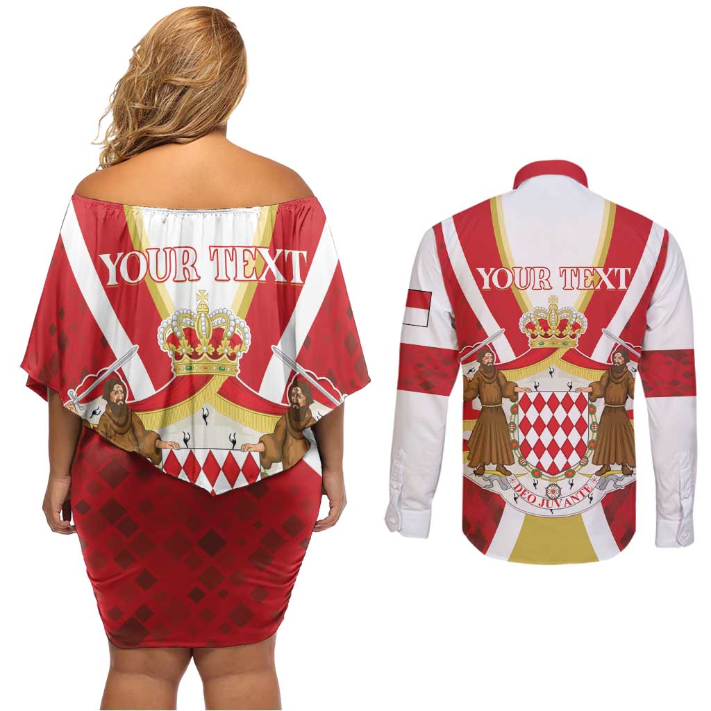 Personalized Monaco Couples Matching Off Shoulder Short Dress and Long Sleeve Button Shirt Deo Juvante - Wonder Print Shop
