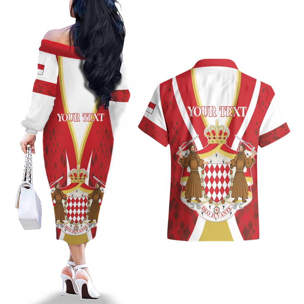 Personalized Monaco Couples Matching Off The Shoulder Long Sleeve Dress and Hawaiian Shirt Deo Juvante - Wonder Print Shop