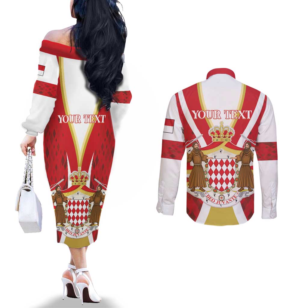 Personalized Monaco Couples Matching Off The Shoulder Long Sleeve Dress and Long Sleeve Button Shirt Deo Juvante