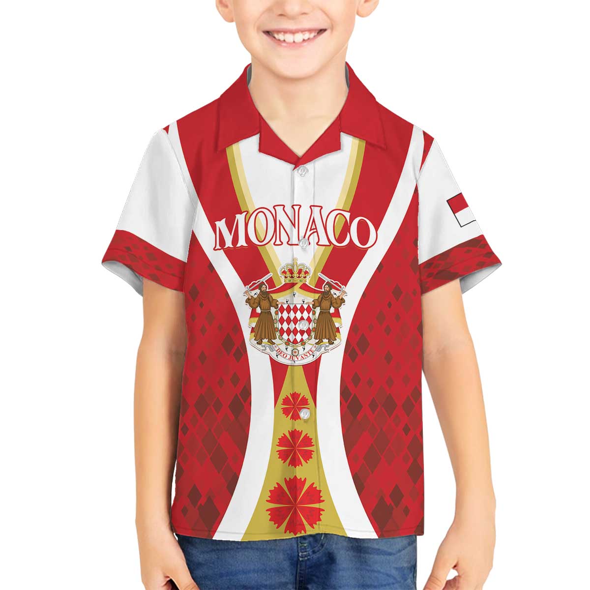 Personalized Monaco Family Matching Off The Shoulder Long Sleeve Dress and Hawaiian Shirt Deo Juvante - Wonder Print Shop