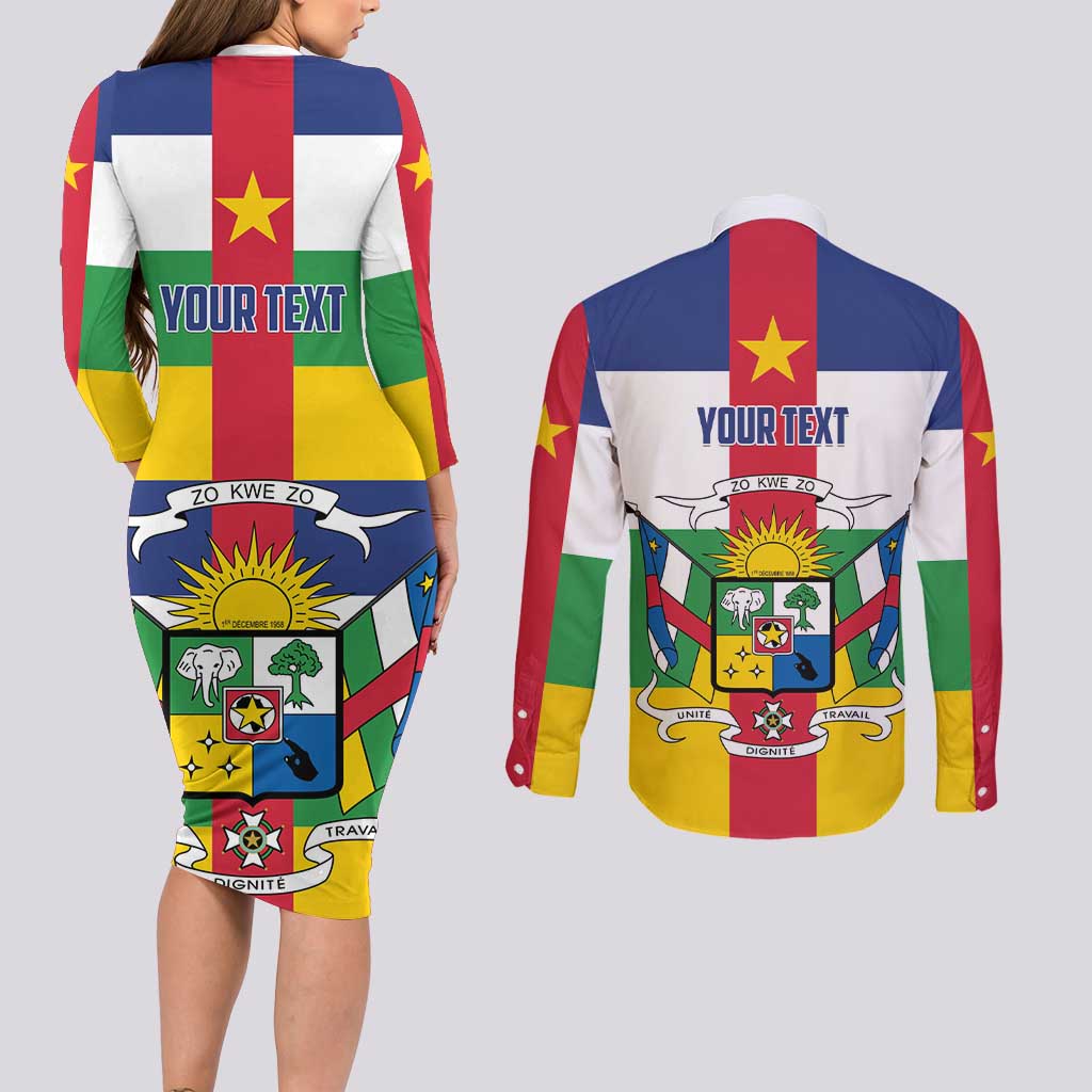 Personalized Central African Republic Couples Matching Long Sleeve Bodycon Dress and Long Sleeve Button Shirt Zo Kwe Zo Flag Style - Wonder Print Shop