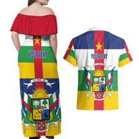 Personalized Central African Republic Couples Matching Off Shoulder Maxi Dress and Hawaiian Shirt Zo Kwe Zo Flag Style - Wonder Print Shop