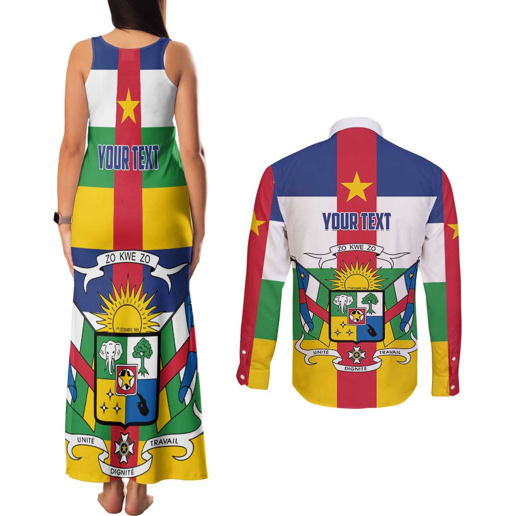 Personalized Central African Republic Couples Matching Tank Maxi Dress and Long Sleeve Button Shirt Zo Kwe Zo Flag Style - Wonder Print Shop