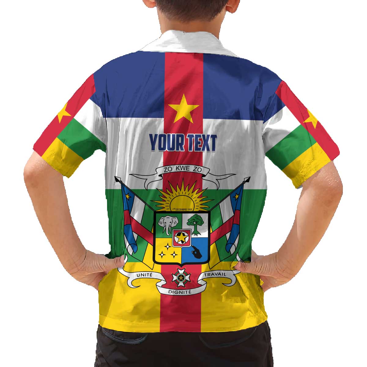 Personalized Central African Republic Family Matching Off The Shoulder Long Sleeve Dress and Hawaiian Shirt Zo Kwe Zo Flag Style - Wonder Print Shop