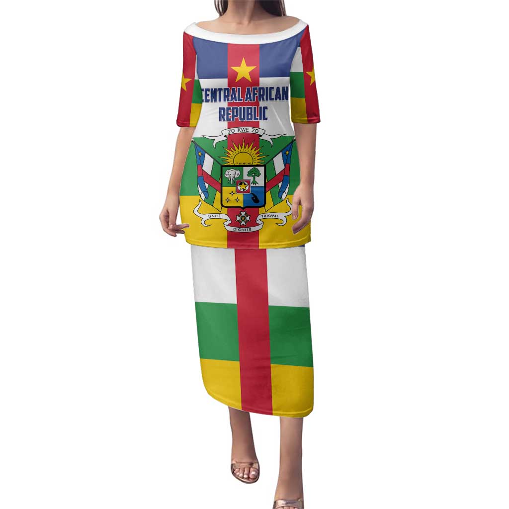 Personalized Central African Republic Family Matching Puletasi and Hawaiian Shirt Zo Kwe Zo Flag Style - Wonder Print Shop