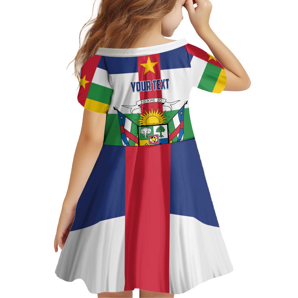 Personalized Central African Republic Kid Short Sleeve Dress Zo Kwe Zo Flag Style - Wonder Print Shop