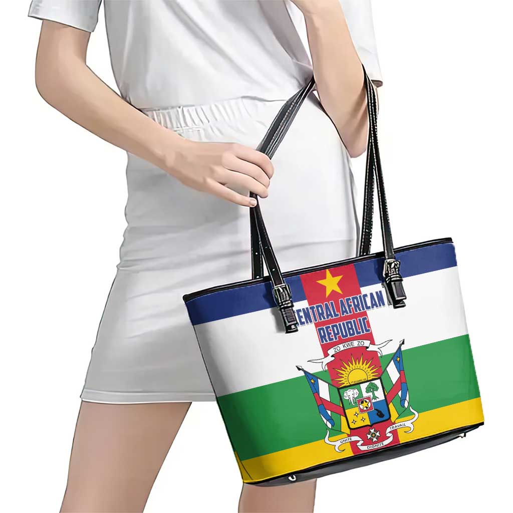 Central African Republic Leather Tote Bag Zo Kwe Zo Flag Style - Wonder Print Shop
