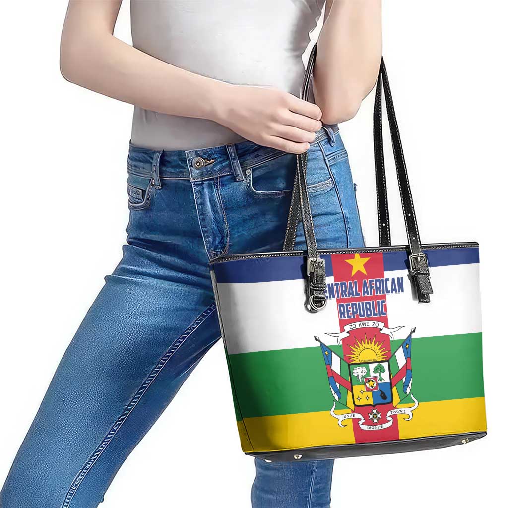 Central African Republic Leather Tote Bag Zo Kwe Zo Flag Style - Wonder Print Shop