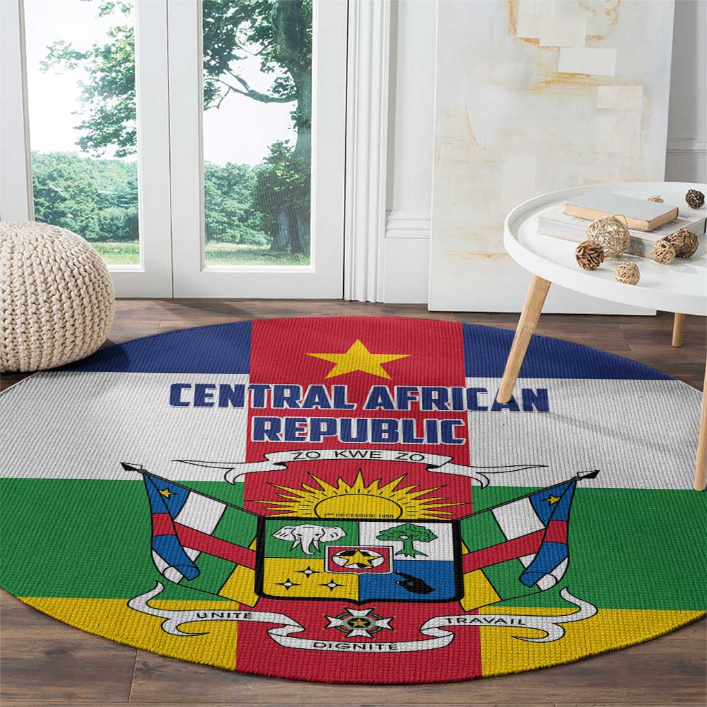 Central African Republic Round Carpet Zo Kwe Zo Flag Style
