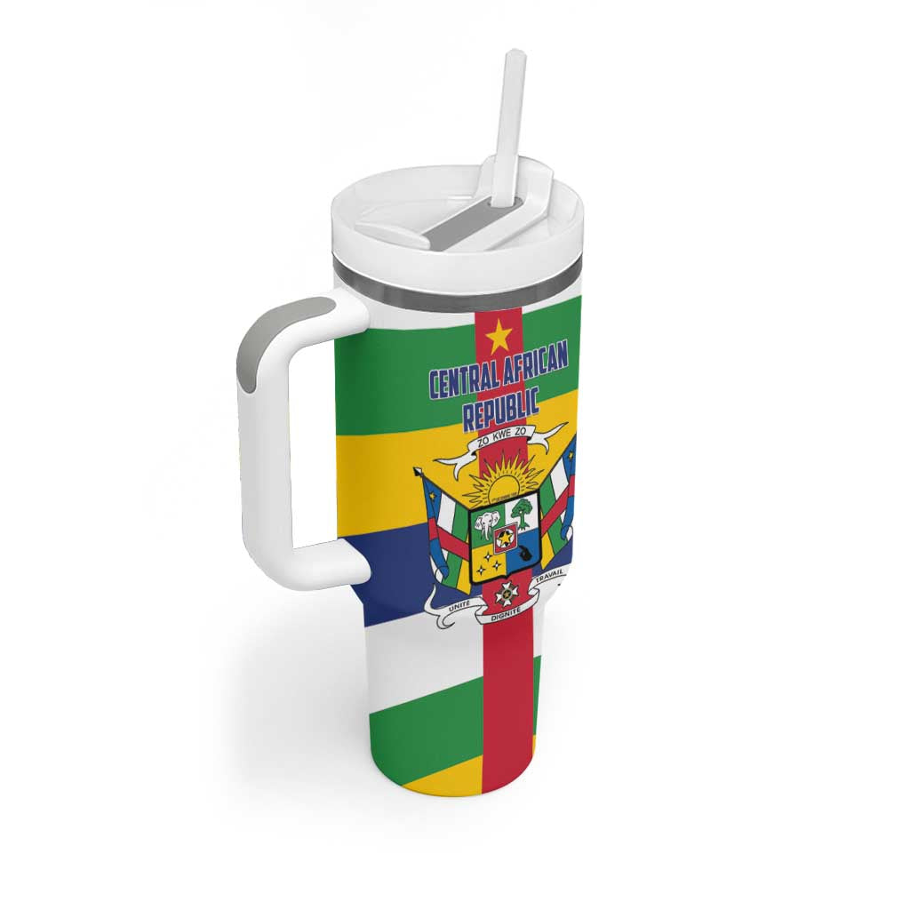 Personalized Central African Republic Tumbler With Handle Zo Kwe Zo Flag Style - Wonder Print Shop