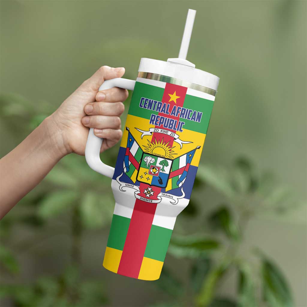 Personalized Central African Republic Tumbler With Handle Zo Kwe Zo Flag Style - Wonder Print Shop