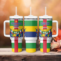 Personalized Central African Republic Tumbler With Handle Zo Kwe Zo Flag Style - Wonder Print Shop