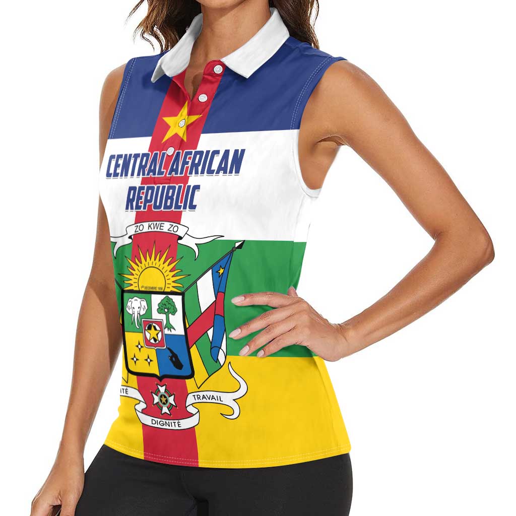 Personalized Central African Republic Women Sleeveless Polo Shirt Zo Kwe Zo Flag Style - Wonder Print Shop