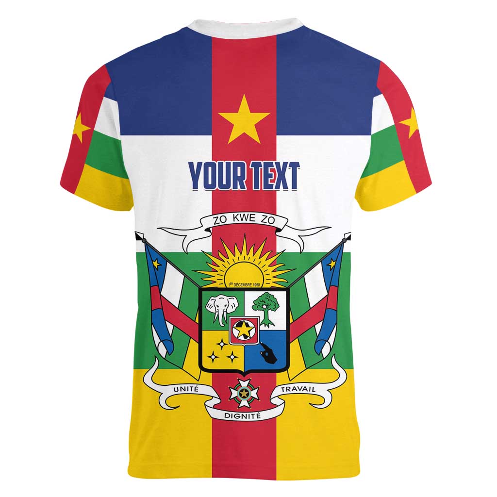 Personalized Central African Republic Women V-Neck T-Shirt Zo Kwe Zo Flag Style - Wonder Print Shop