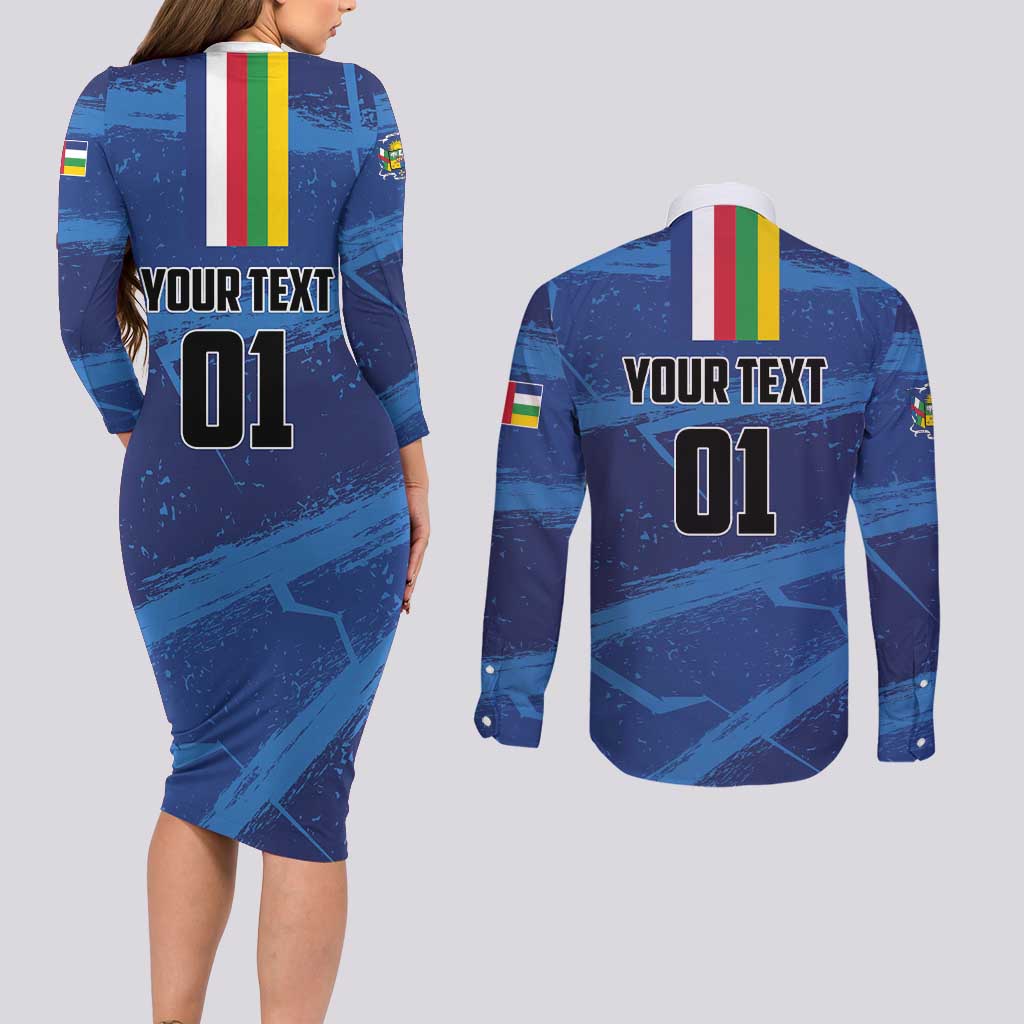 Custom Central African Republic Football Couples Matching Long Sleeve Bodycon Dress and Long Sleeve Button Shirt Go Les Fauves - Wonder Print Shop