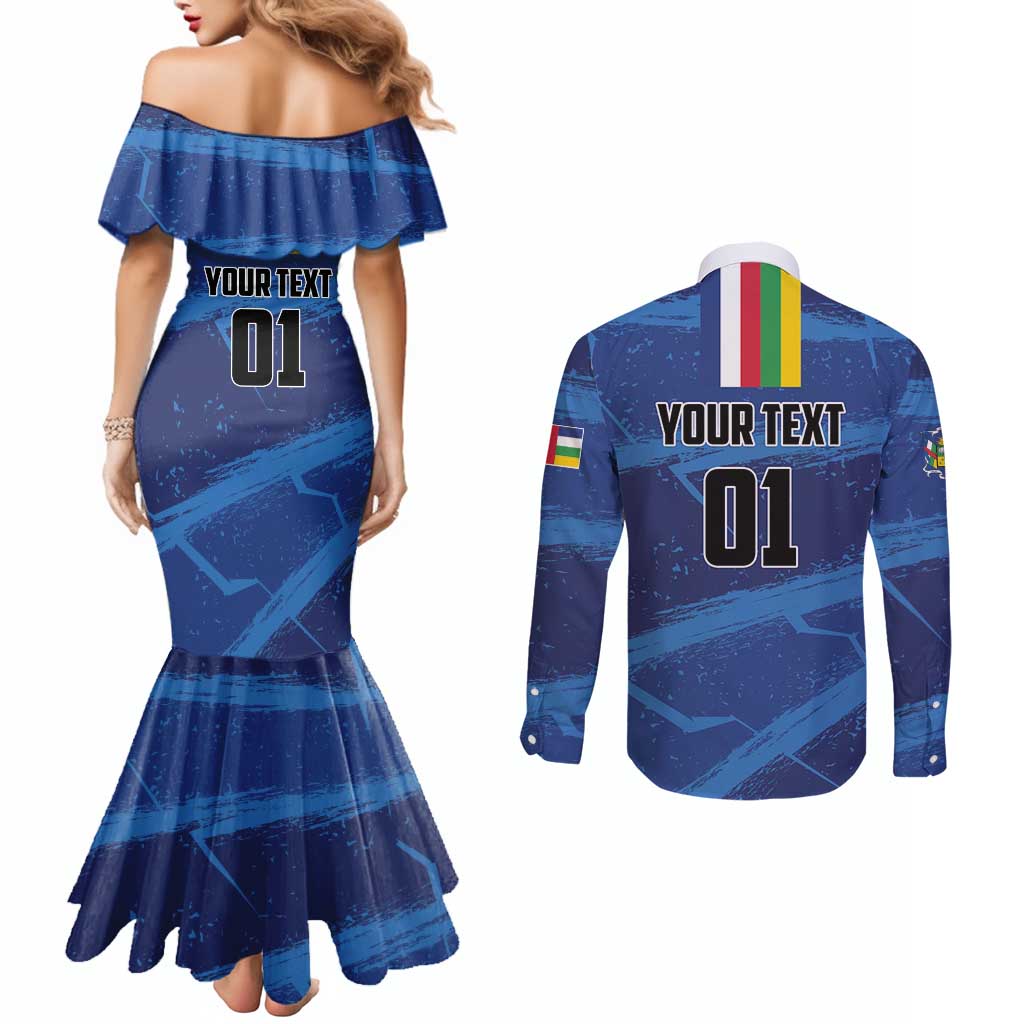 Custom Central African Republic Football Couples Matching Mermaid Dress and Long Sleeve Button Shirt Go Les Fauves