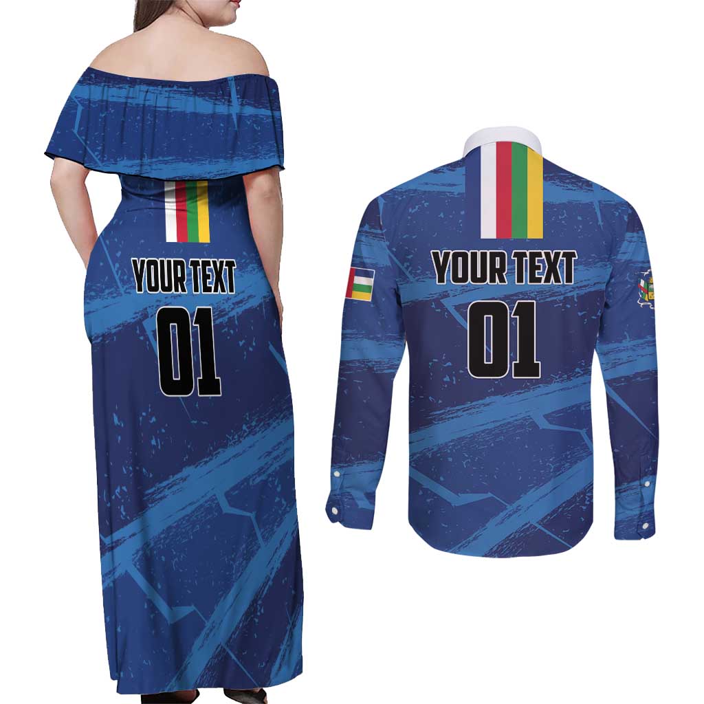 Custom Central African Republic Football Couples Matching Off Shoulder Maxi Dress and Long Sleeve Button Shirt Go Les Fauves - Wonder Print Shop