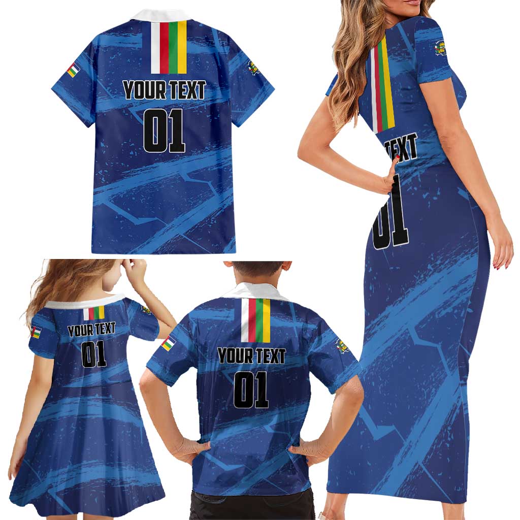 Custom Central African Republic Football Family Matching Short Sleeve Bodycon Dress and Hawaiian Shirt Go Les Fauves - Wonder Print Shop