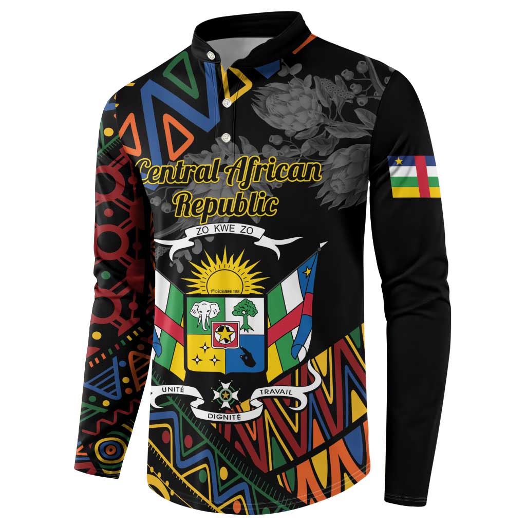 Personalized Central African Republic Button Sweatshirt Protea African Pattern - Wonder Print Shop