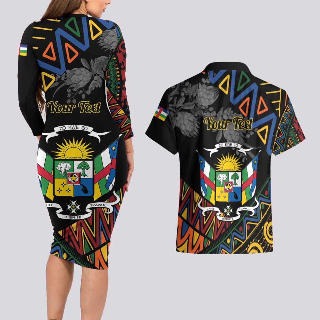 Personalized Central African Republic Couples Matching Long Sleeve Bodycon Dress and Hawaiian Shirt Protea African Pattern - Wonder Print Shop