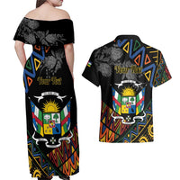 Personalized Central African Republic Couples Matching Off Shoulder Maxi Dress and Hawaiian Shirt Protea African Pattern - Wonder Print Shop