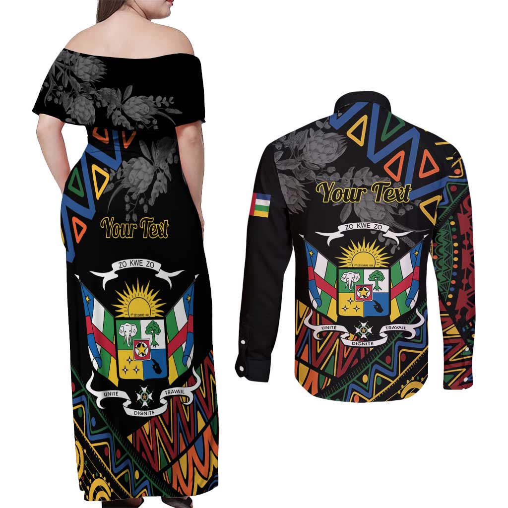 Personalized Central African Republic Couples Matching Off Shoulder Maxi Dress and Long Sleeve Button Shirt Protea African Pattern - Wonder Print Shop