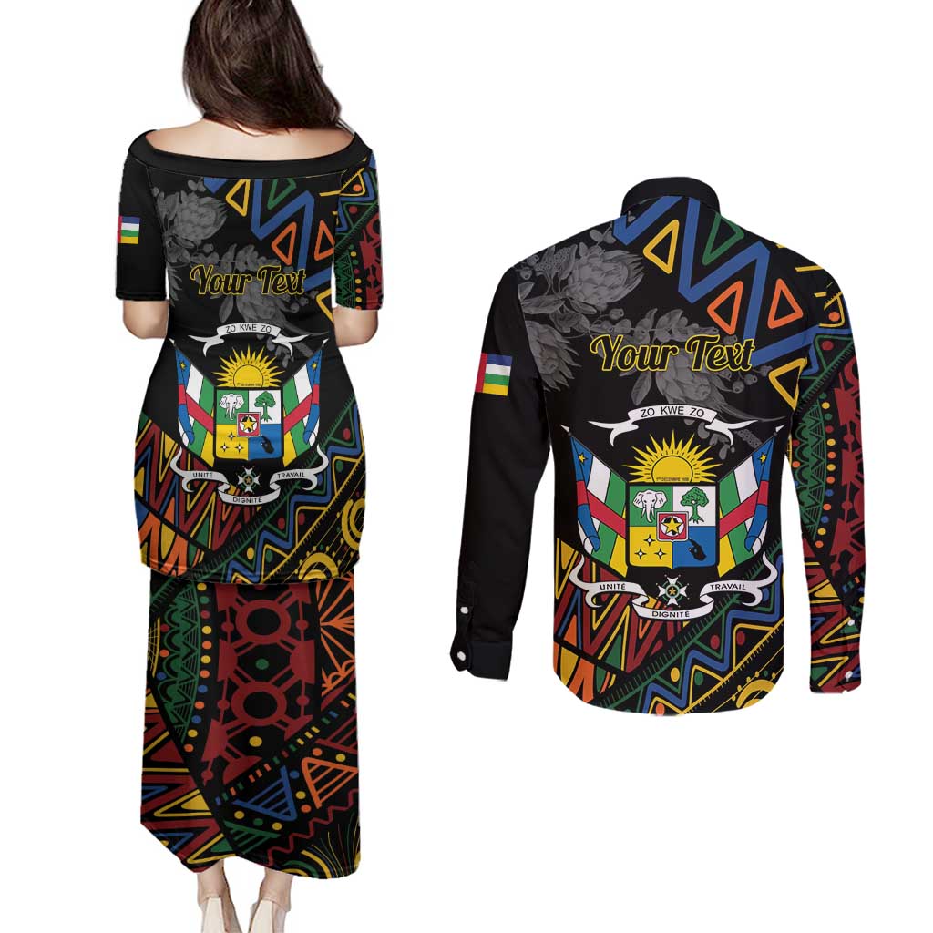 Personalized Central African Republic Couples Matching Puletasi and Long Sleeve Button Shirt Protea African Pattern - Wonder Print Shop