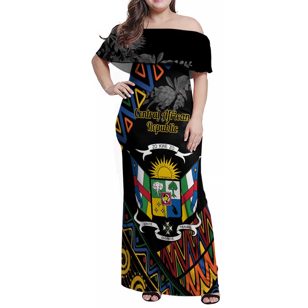 Personalized Central African Republic Family Matching Off Shoulder Maxi Dress and Hawaiian Shirt Protea African Pattern - Wonder Print Shop