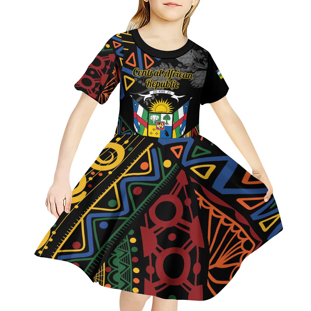 Personalized Central African Republic Kid Short Sleeve Dress Protea African Pattern - Wonder Print Shop