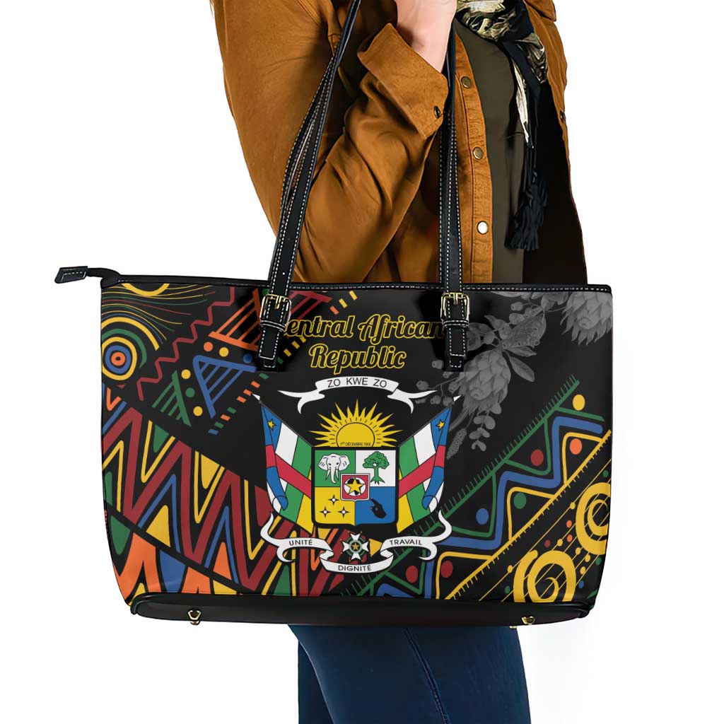 Central African Republic Leather Tote Bag Protea African Pattern - Wonder Print Shop