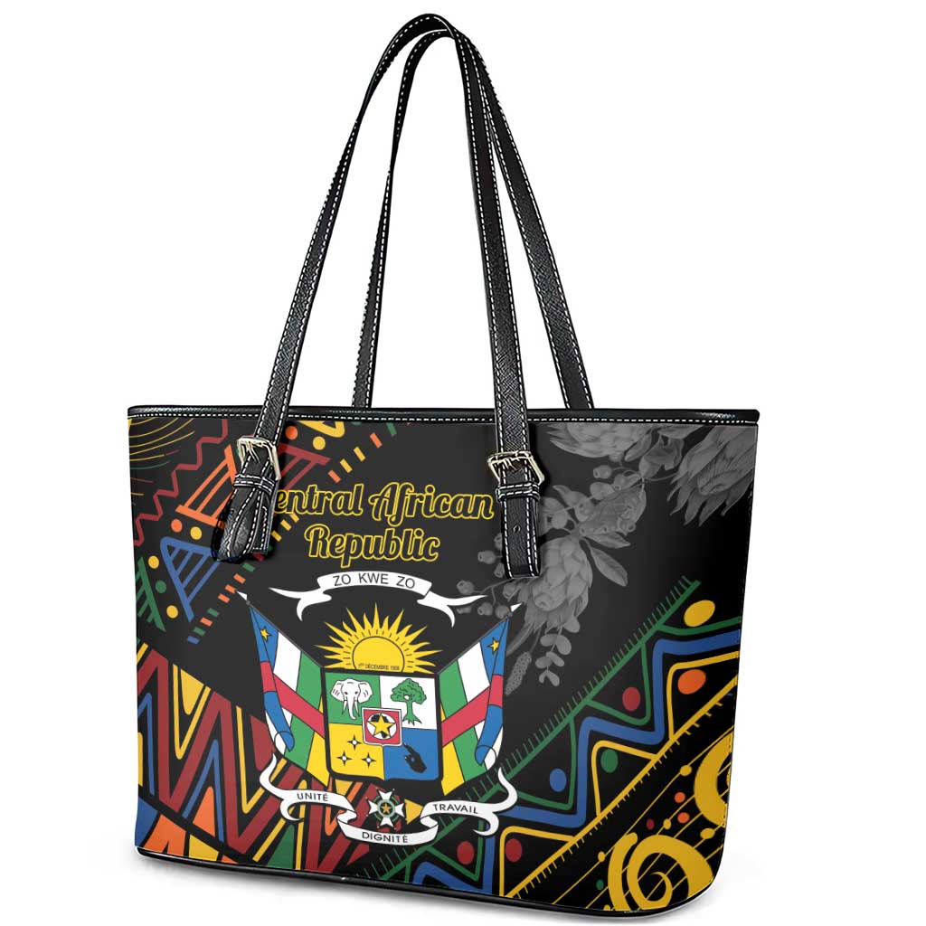 Central African Republic Leather Tote Bag Protea African Pattern - Wonder Print Shop