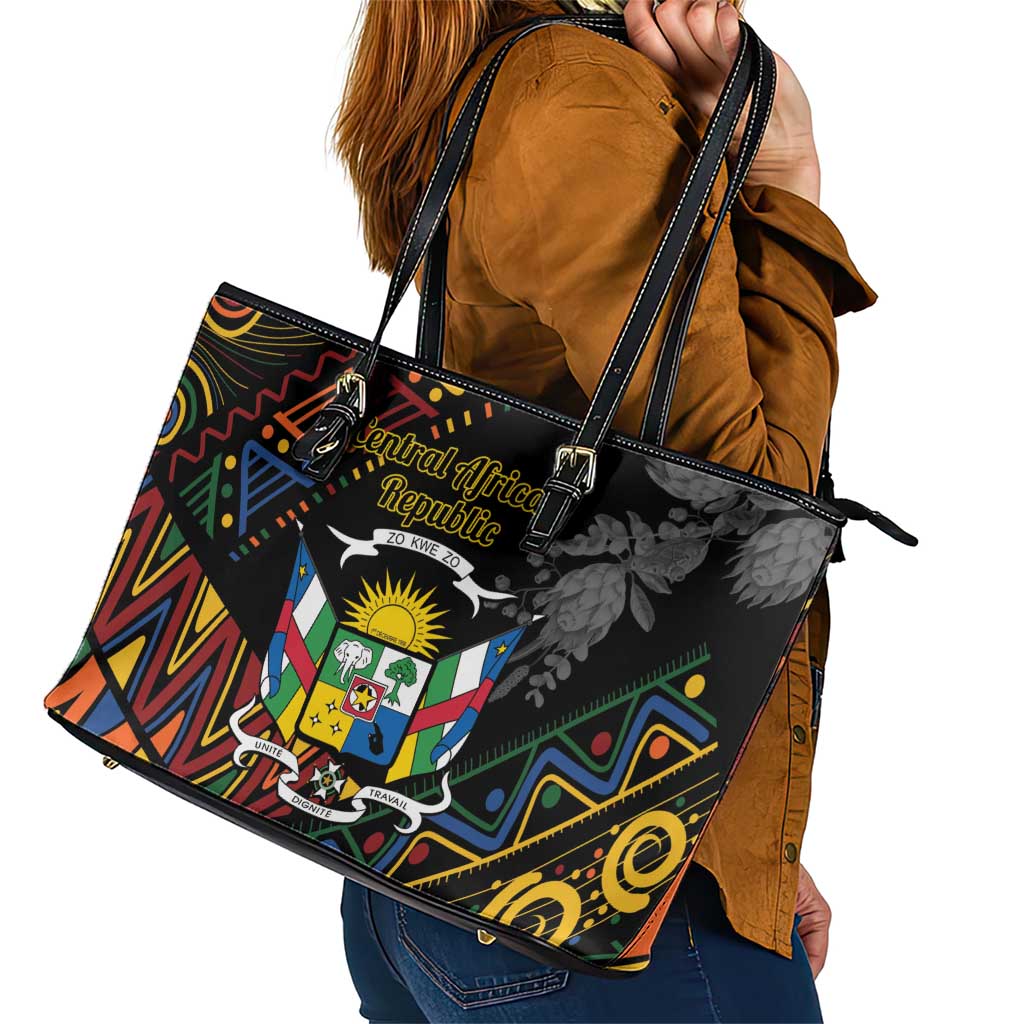 Central African Republic Leather Tote Bag Protea African Pattern - Wonder Print Shop