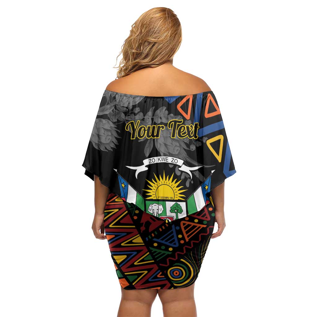 Personalized Central African Republic Off Shoulder Short Dress Protea African Pattern - Wonder Print Shop