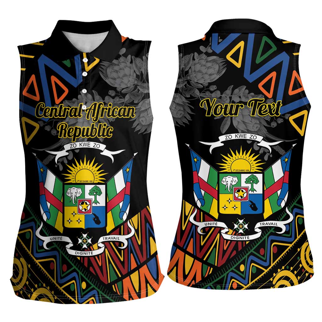 Personalized Central African Republic Women Sleeveless Polo Shirt Protea African Pattern - Wonder Print Shop
