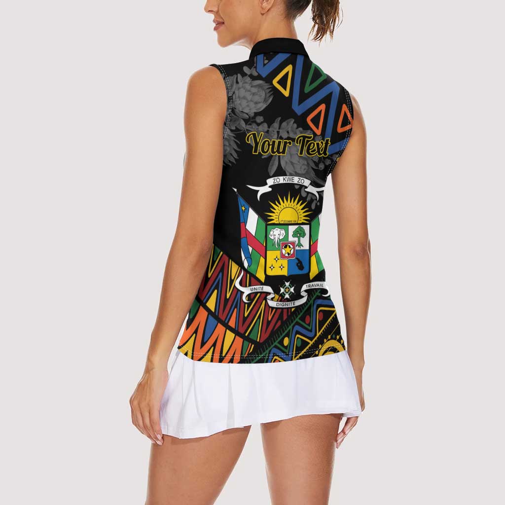 Personalized Central African Republic Women Sleeveless Polo Shirt Protea African Pattern - Wonder Print Shop