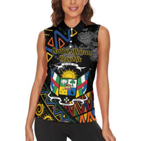 Personalized Central African Republic Women Sleeveless Polo Shirt Protea African Pattern - Wonder Print Shop