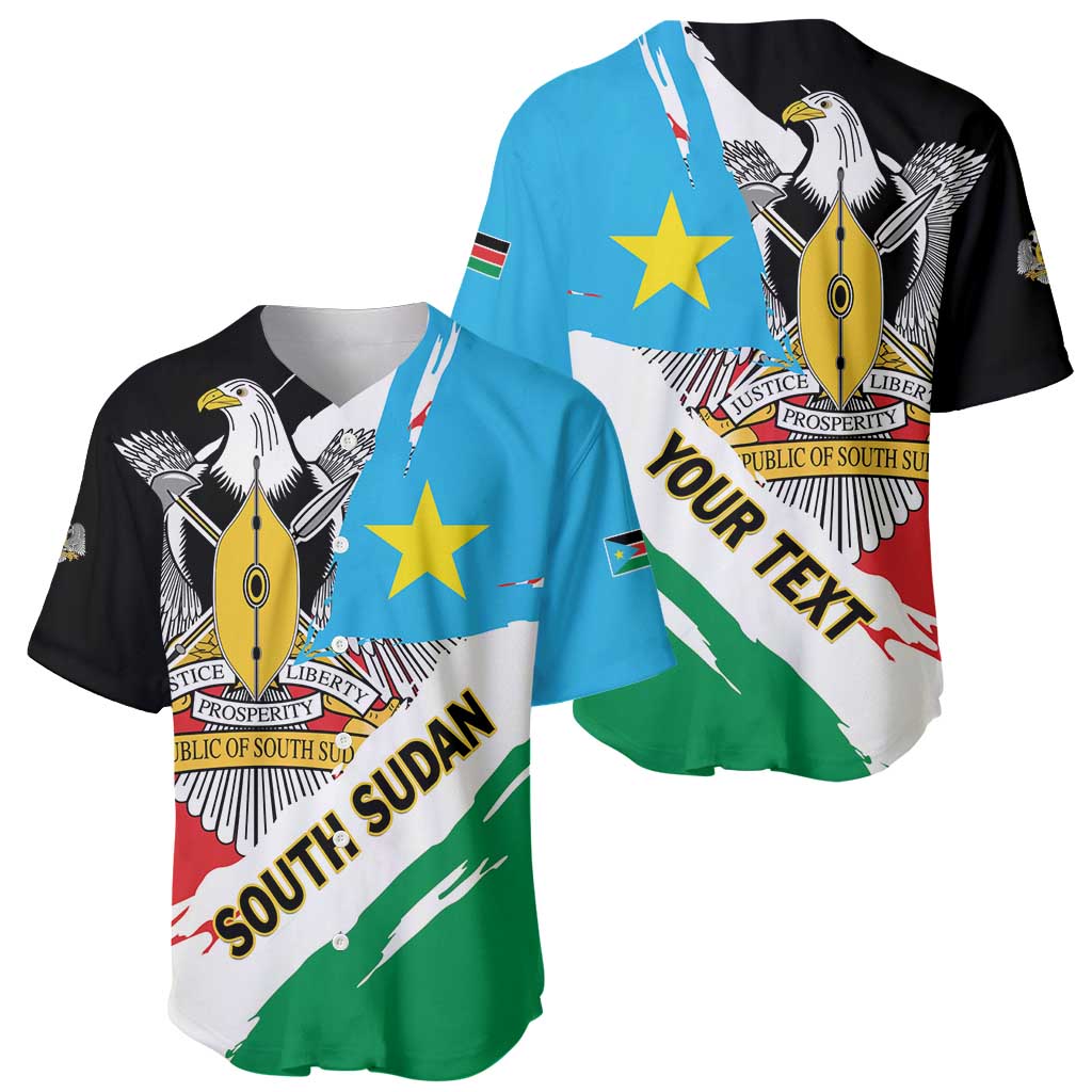 Personalized South Sudan Baseball Jersey Grunge Flag Style - Wonder Print Shop